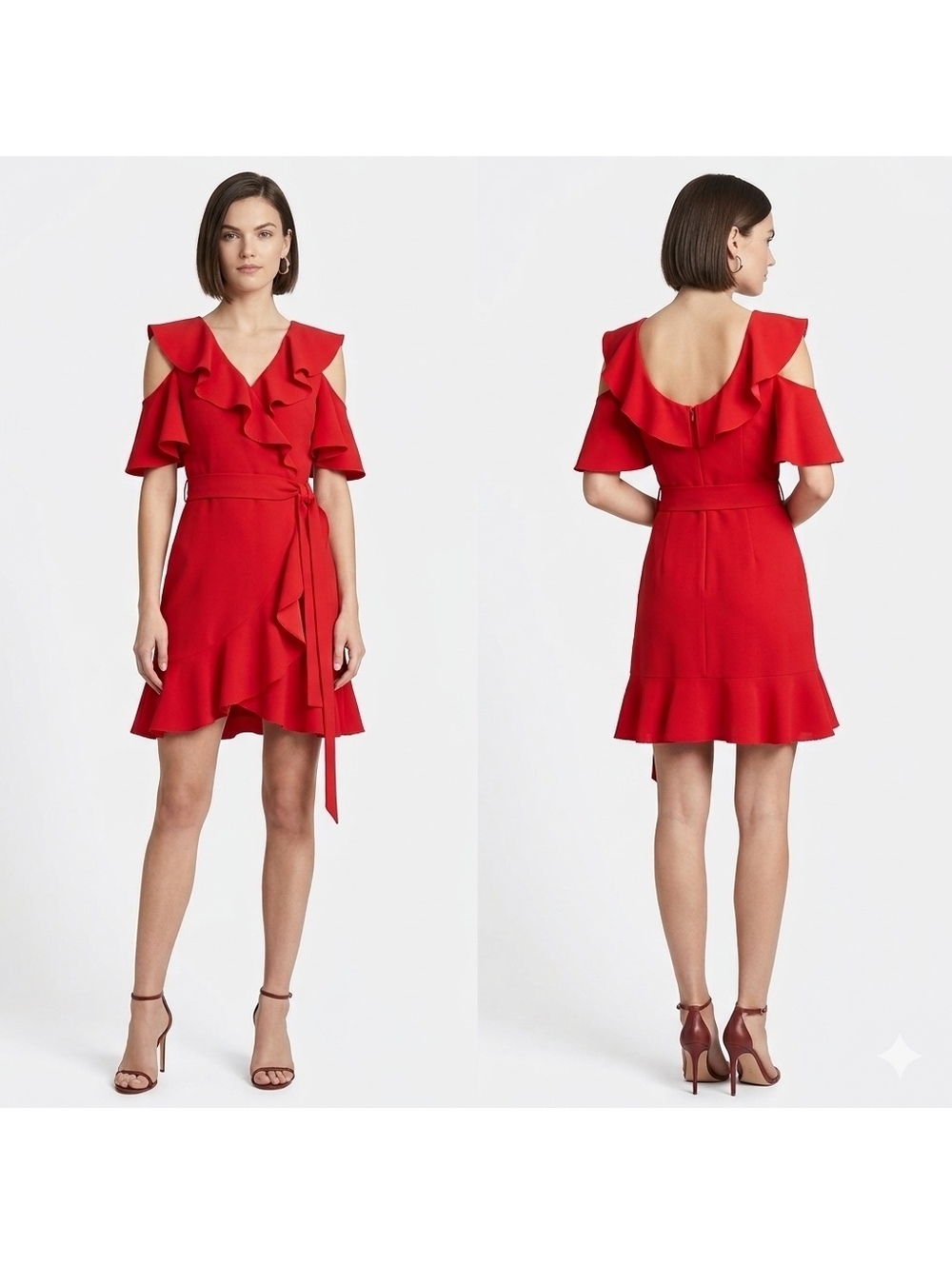 GOEN.J red cold-shoulder ruffle mini dress, size S NWT